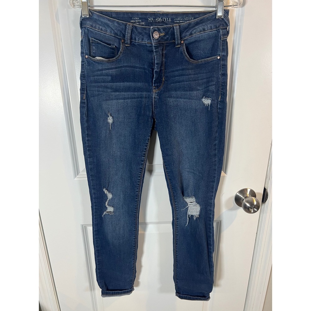 Sound Style Womens Ankle Skinny Jeans Distressed Blue‎ Size 6
